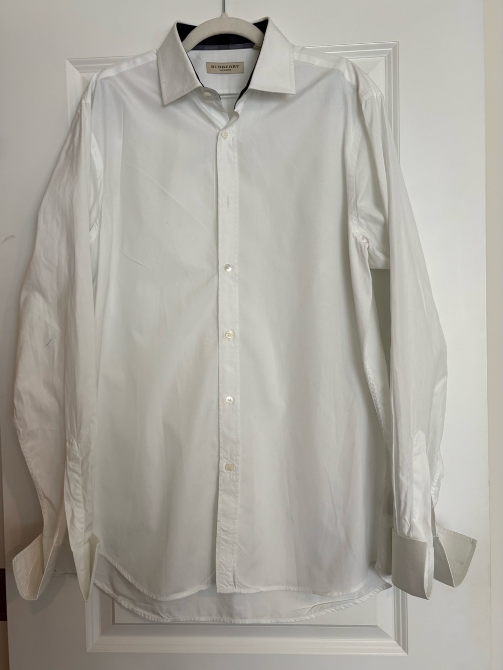 Burberry Crisp White Men's Dress Shirt with Spread Collar and French Cuff 17 43